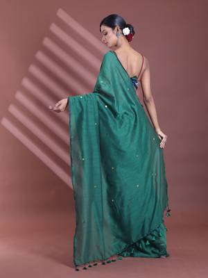 Green pure cotton soft saree with sequined work 3