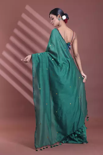 Green pure cotton soft saree with sequined work
