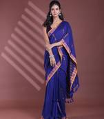 Blue pure cotton zari stripe soft saree with zari border