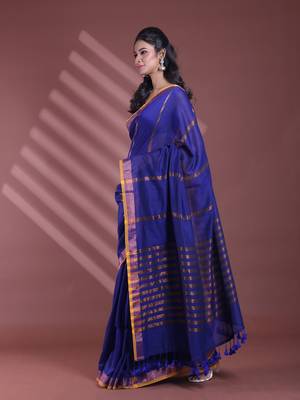 Blue pure cotton zari stripe soft saree with zari border 2