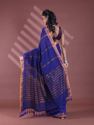 Blue pure cotton zari stripe soft saree with zari border 3