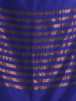 Blue pure cotton zari stripe soft saree with zari border 4