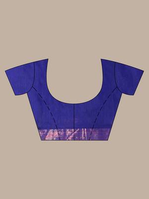 Blue pure cotton zari stripe soft saree with zari border 5