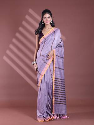 Grey pure cotton zari stripe soft saree with zari border 1