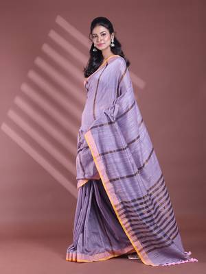 Grey pure cotton zari stripe soft saree with zari border 2