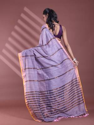 Grey pure cotton zari stripe soft saree with zari border 3