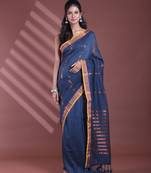 Dark grey pure cotton zari stripe soft saree with zari border