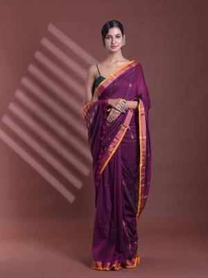 Purple pure cotton zari stripe soft saree with zari border 1