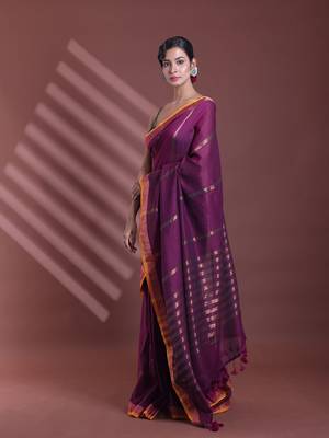 Purple pure cotton zari stripe soft saree with zari border 2