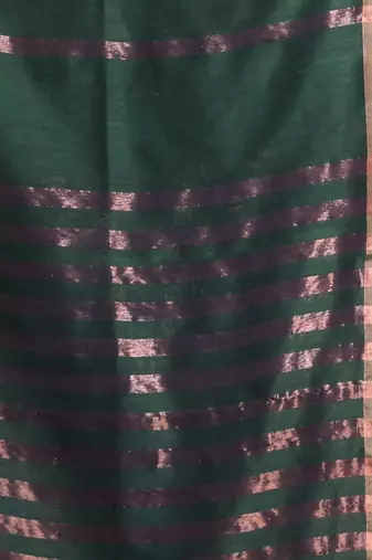 Forest green pure cotton zari stripe soft saree with zari border
