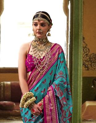 Elora Soft Silk Woven Designer Saree (Turquoise) 4
