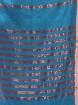 Teal pure cotton zari stripe soft saree with zari border 4