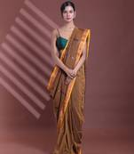 Mustard pure cotton zari stripe soft saree with zari border