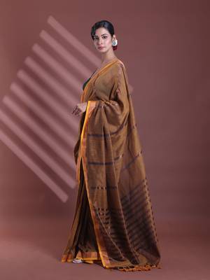 Mustard pure cotton zari stripe soft saree with zari border 2