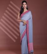 Grey pure cotton soft saree with contrast border