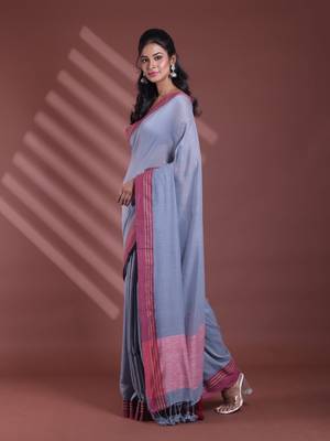 Grey pure cotton soft saree with contrast border 2