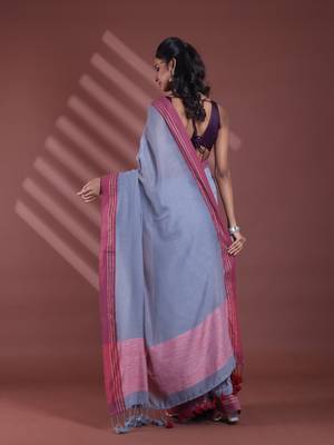 Grey pure cotton soft saree with contrast border 3