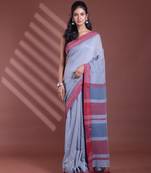 Grey pure cotton soft saree with  stripe pattern
