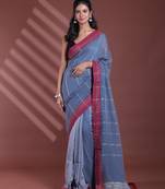 Grey pure cotton soft saree with  stripe pattern