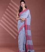 Grey pure cotton soft saree with  stripe pattern