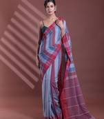 Grey pure cotton soft saree with  stripe pattern