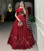 Designer Pure Cotton lehenga blouse and dupatta in maroon