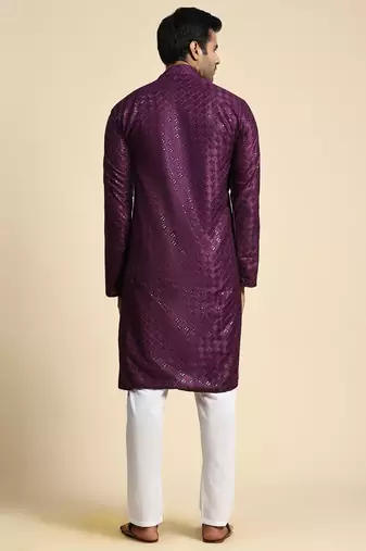 Purple jacquard cotton kurta pajama for mens festive outfit