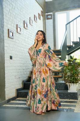 Dusty Pink Chinon Printed Maxi Suit  1