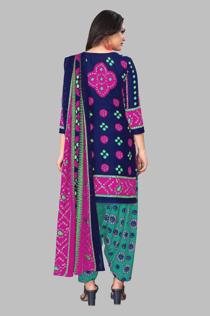 Unstitched crepe salwar suit material printed