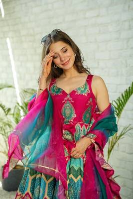 Designer Silk Printed Maxi Suit Set 2