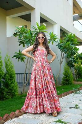 Pink Muslin Printed Maxi Suit Set 1