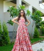 Pink Muslin Printed Maxi Suit Set