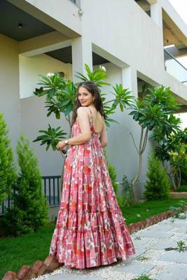 Pink Muslin Printed Maxi Suit Set 4