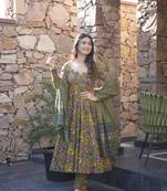 Mehendi Color Cotton Printed Suit Set