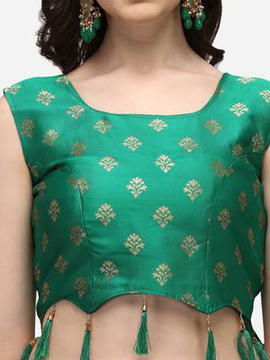 white green women jacquard woven design semi stich lehenga & Fully stitch 42 size blouse with dupatta 4