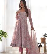 Chiffon Floral Print Fabric Padded Side Zipper Attached Fully Flair Anarkali Kurti Dupatta And Pent