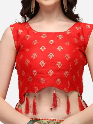 white red women jacquard woven design semi stich lehenga & Fully stitch 42 size blouse with dupatta 4