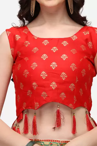 white red women jacquard woven design semi stich lehenga & Fully stitch 42 size blouse with dupatta