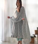 Chiffon Floral Print Fabric Padded Side Zipper Attached Fully Flair Anarkali Kurti Dupatta And Pent