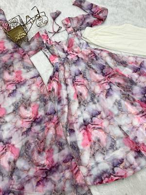 Soft Organza Silk Fabric Fully Flair Kali Pattern With Canvas Patta Attached Padded And Zipper Gown Dupatta And Pent 7