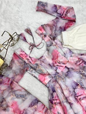 Soft Organza Silk Fabric Fully Flair Kali Pattern With Canvas Patta Attached Padded And Zipper Gown Dupatta And Pent 8