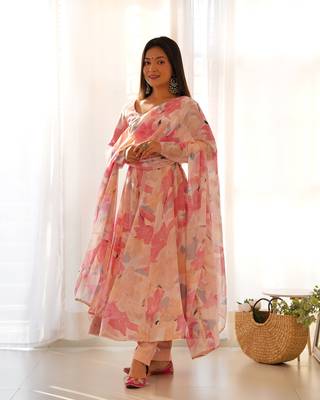 Fox Georgette Multi Floral Print Fabric Fully Flair Anarkali With Dupatta Pent 1