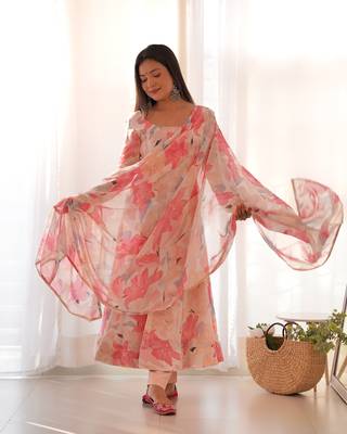 Fox Georgette Multi Floral Print Fabric Fully Flair Anarkali With Dupatta Pent 3