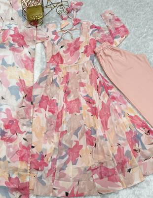 Fox Georgette Multi Floral Print Fabric Fully Flair Anarkali With Dupatta Pent 7