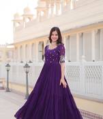 PURPLE COLOR ELEGANT DESIGNER TRENDING  GEORGETTE GOWN  COLLECTION WITH EMBROIDER AND SEQUENCE WORK