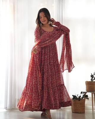 Soft Fox Georgette Kalamkari Print Fabric Fully Flair Anarkali Kurti With Dupatta And Pent 4