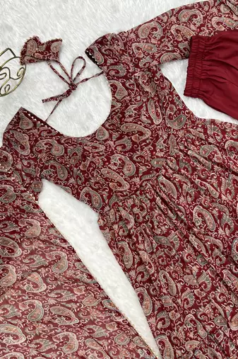 Soft Fox Georgette Kalamkari Print Fabric Fully Flair Anarkali Kurti With Dupatta And Pent