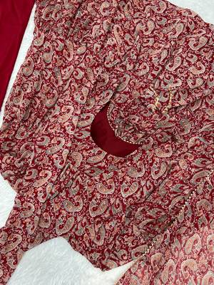 Soft Fox Georgette Kalamkari Print Fabric Fully Flair Anarkali Kurti With Dupatta And Pent 10
