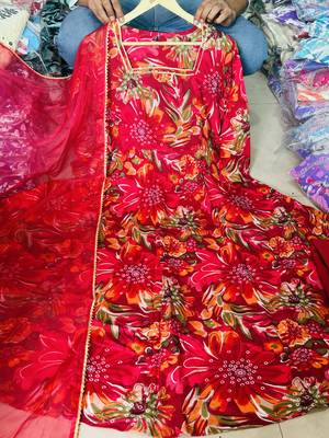 Heavy rayon digital prints with 3/4 sleeves dupatta: organza fabric with fancy lace?? 1