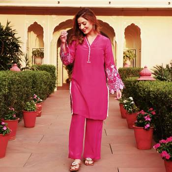 Pink plain kurta fabric rayon kurta with pant 1